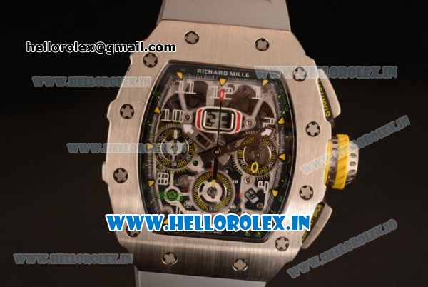Richard Mille RM11-03 Swiss Valjoux 7750 Automatic Steel Case Skeleton Dial With Arabic Numeral Markers Grey Rubber Strap(KV) - Click Image to Close